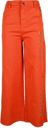 Mar&ccedil;i by Gil Santucci Wide-Leg Cropped Trousers With Classic Waistband And Text Embellishments