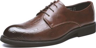 Generic Dress Oxford Shoes for Men Lace Up Snip Toe Burnished Toe Derby Shoes Vegan Leather Non Slip Block Heel Slip Resistant Wedding(Brown,7.5 UK)