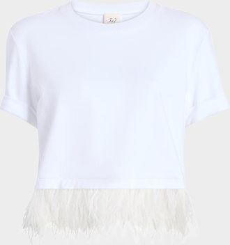 Cinq &agrave; Sept Cropped Feather-Trim Tee