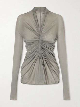 Rick Owens Maglia In Jersey Di Cotone Con Arricciatura - Grigio