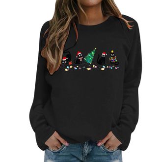 Generic Christmas Tops for Women UK Novelty Cat Tree 3D Graphic Light Up Xmas Jumper Loose Fit Crew Neck Ladies Sweatshirts Casual Long Sleeve Pullover Tops S