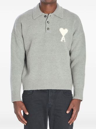 Ami Grey Logo Polo Sweater