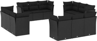 vidaXL Set De Sof&aacute;s De Jard&iacute;n 12 Piezas Cojines Rat&aacute;n Sint&eacute;tico Negro Vidaxl