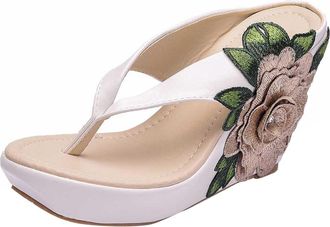 Generic Womens Mules with Heel Flip Flop, Womens Platform Toe Separator Sandals, Flowers Flip Flops, Non-Slip Slippers, Summer Slippers, Wedge Heel Summer Sho