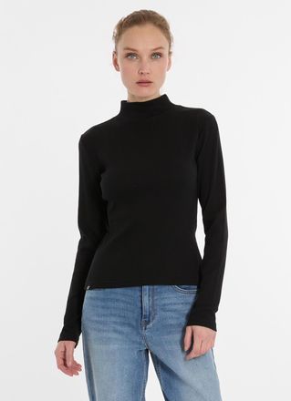 Ragwear Langarmshirt RAGWEAR JANELLE LONG, Damen, Gr. XXL, schwarz, Jersey, Obermaterial: 95% Baumwolle, 5% Elasthan, unifarben, h&uuml;ftlang, Rundhals, Shirts La