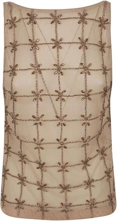 Pinko Quandong Top Tulle Full - Dames - Tops zonder mouwen - Beige - M - Tule - Tops