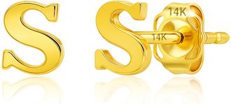 MAX + STONE 14k Yellow or White Gold Small Script Initial Letter Stud Earrings
