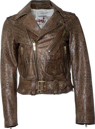 Golden Goose leopard print leather biker jacket