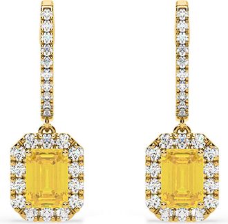 The Diamond Store Annabelle Yellow Lab Diamond 2.78ct Emerald Cut Halo Earrings in 18K Yellow Gold - Elara Collection