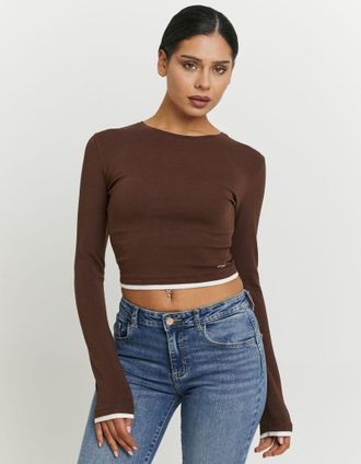 Tally Weijl Langarmshirt TALLY WEIJL STSCOCUFFA, Damen, Gr. XS, rocky road, Jersey, Obermaterial: 50% Baumwolle, 45% Modal, 5% Elasthan, figurbetont normal, Rundh