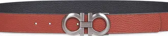 Ferragamo Mens Belt Gancini Two-Tone Cappuccino-Black Brown Calf Leather