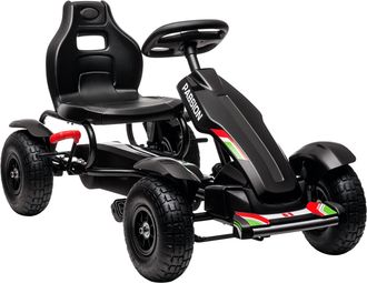 OEM Go Kart A Pedales Para Ni&ntilde;os Con Asiento Ajustable Neum&aacute;ticos De Goma Freno De Mano Carga 50 Kg 121x58x61 Cm Negro
