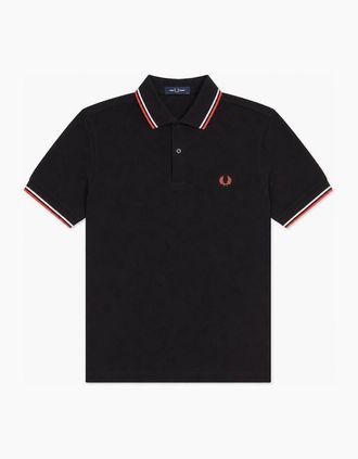 Fred Perry Mens Fred Perry Twin Tipped Polo Shirt Black/Dusky Blue/Strawberry Cream - Size: 40