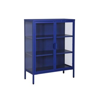 Sweeek Vitrina de acero y vidrio templado de 2 puertas, 80cm, azul