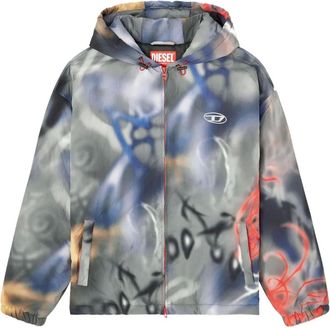 Diesel J-MIRR graffiti print hooded jacket - men - Recycled Polyamide - 46 - Grey