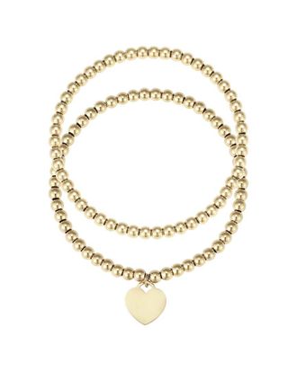 Adornia 2Pc 14K Plated Bead Heart Bracelet Set
