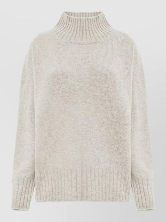 Malo high neck top ribbed cuffs hem