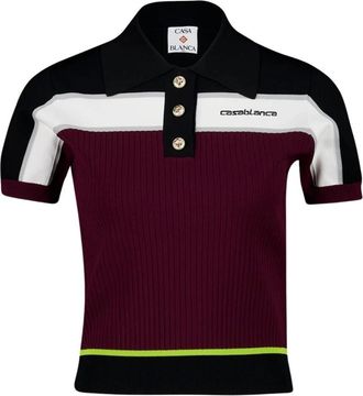 Casablanca Gestreepte Polo met Korte Mouwen - Dames - Polos - Bruin - M - Polyester - Tops