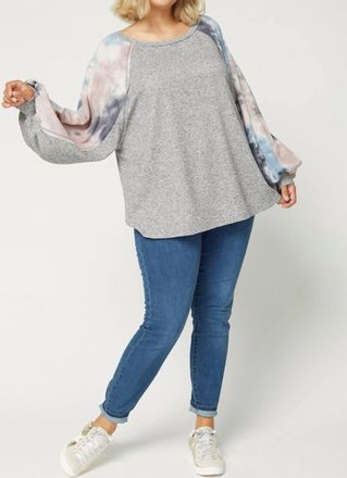 Entro Tie Dye Puffy Sleeve Top Plus In Charcoal