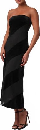 Lulus Surrey Velvet Striped Midi Dress In Black