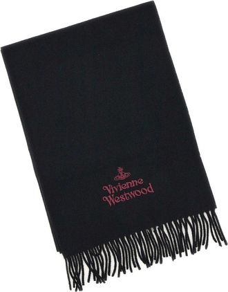 Vivienne Westwood Accessoires, Dames, Zwart, ONE Size, Wol, Embroidered Logo Scarf