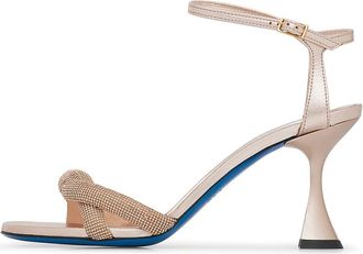 Loriblu Sandaal in nappa ros&eacute;goud met strass - Dames - Sandalen met hakken - Roze - 36 EU - Leer - Schoenen
