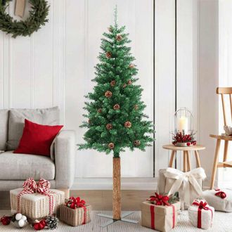 vidaXL &Aacute;rbol De Navidad Delgado Madera Aut&eacute;ntica Y Pi&ntilde;as Pvc 150 Cm Vidaxl