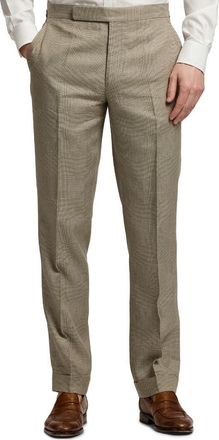 Ralph Lauren Purple Label Flat Front Glen Plaid Linen & Silk Dress Pants in Summer Sand/Truffle at Nordstrom, Size 38