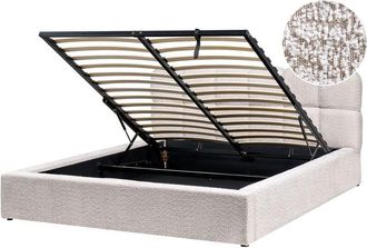 Beliani Modern Storage Bed eu King 5ft3 Fabric Boucle Upholstery Light Beige Baston