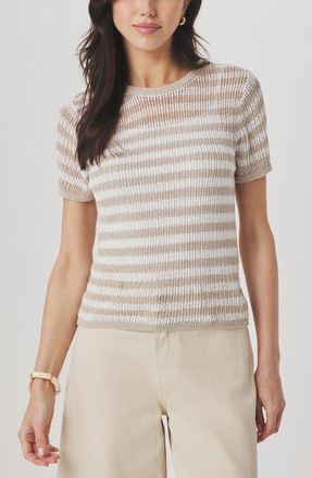 Splendid Yasmine Striped Short Sleeve Sweater in Fawn Beige/White at Nordstrom, Size X-Large