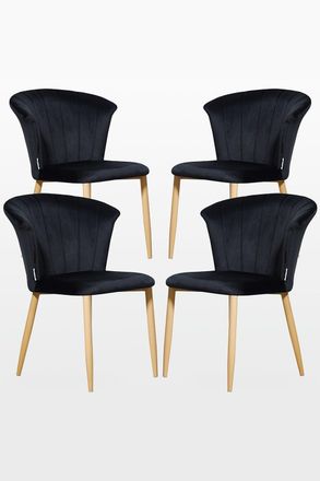 Life Interiors Set of 4 Elsa Velvet Dining Chairs with Wooden Legs, Curved Back & Comfortable Seating in Black