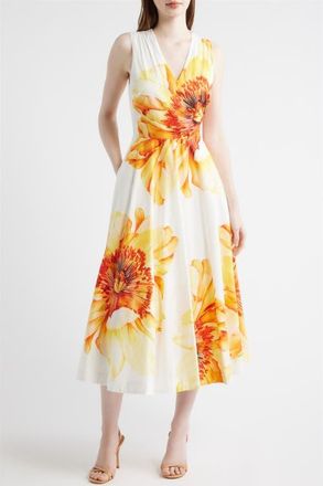 Elie Tahari The Ines Spring Meadow Floral Midi Dress at Nordstrom, Size 12