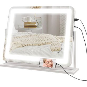 HOMCOM Homcom - Espejo De Maquillaje Con Luz Espejo De Tocador Giratorio 58x46 Cm Con 3 Modos De Iluminaci&oacute;n Ajustables Interruptor T&aacute;ctil Espejo De Aumento 