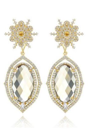 House of Frosted 14K Gold Plated Sterling Silver White Topaz & Citrine Floral Drop Earrings at Nordstrom Rack