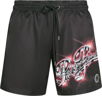 Philipp Plein Jogging Printed Shorts Hologram - Heren - Strandmode - Zwart - S - Polyester - Badmode
