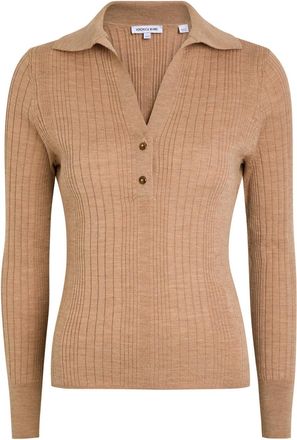 Veronica Beard Rouni V-neck Ribbed Wool top - Khaki - S (UK8-10 / S)
