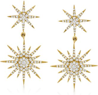 Ross-Simons Diamond Starburst Drop Earrings in 14kt Yellow Gold