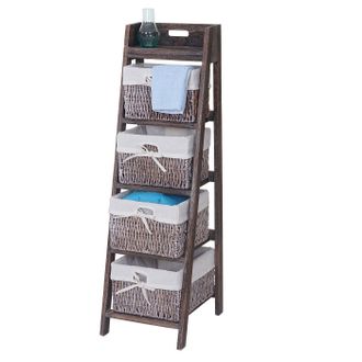 Hhg Hhg - Nunca Usado] Estanter&iacute;a Escalera Goiana, Estanter&iacute;a Con 4 Cajones Cesta 101x30cm, Aspecto Shabby, Vintage, Marr&oacute;n