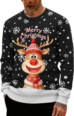 Generic Mens Merry Christmas Jumper, Xmas Sweatshirt Santa Novelty Pullover Snowman Sweater Top Long Sleeves Crew Neck Jumpers Adult Christmas Sweatshirt Boys