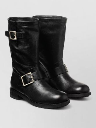 Jimmy Choo London mid calf biker boots buckle strap