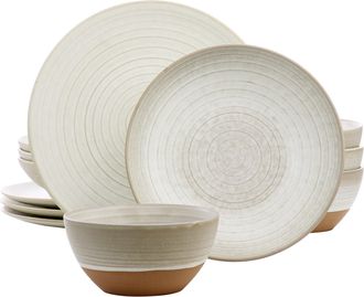 Gibson Home 12 Piece Dreamweaver Round Earthenware Dinnerware Set in Matte White