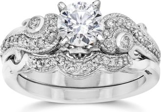 Pompeii3 Emery 3/4Ct Vintage Diamond Engagement Wedding Ring Set 14K White Gold Size Selectable
