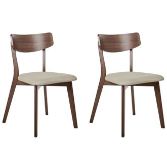Beliani Conjunto De 2 Sillas De Comedor Retro Sin Reposabrazos Asiento De Tela Beige Estructura De Madera Maciza Oscura Hope