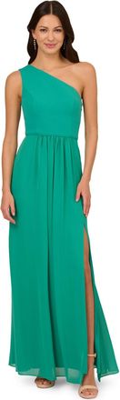 Adrianna Papell Womens One Shoulder Chiffon Gown - Green - Size 6 UK