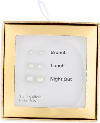 Nordstrom Rack Set of 3 Everyday Faux Pearl Stud Earrings in White- Silver at Nordstrom Rack