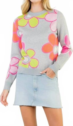 THML Clothing Colorblock Flowers Sweater In Grey