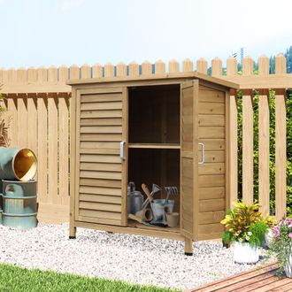 OUTSUNNY Garden Storage Shed Solid Fir Wood Garage Organisation w/ Doors in Natural