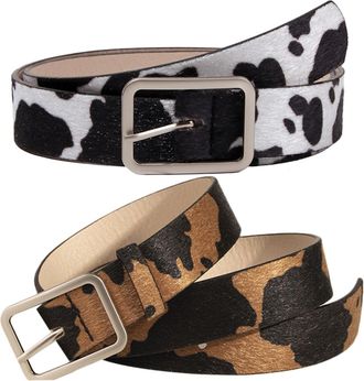 PartyKindom 2pcs Women Dress Belts Buckle, Faux Horsehair Waist Belt for Dresses and Trousers, Adjustable Pu Leather Black and Dark Brown Fashion Accessories