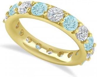 Allurez Diamond & Aquamarine Eternity Wedding Band 14k Yellow Gold (4.20ct)