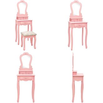 vidaXL Tavolo da Trucco con Sgabello Rosa 50x59x136 cm Legno Paulownia - Tavolo da trucco con sgabello - Tavolo da trucco in legno paulownia